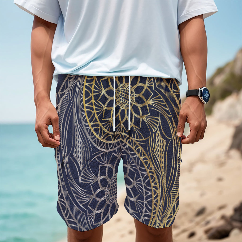 Gold And Grey Yin Yang Flower Print Men's Cargo Shorts