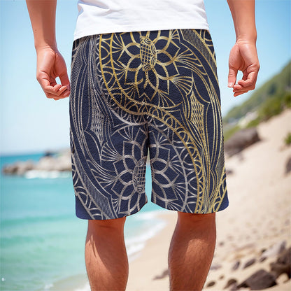 Gold And Grey Yin Yang Flower Print Men's Cargo Shorts