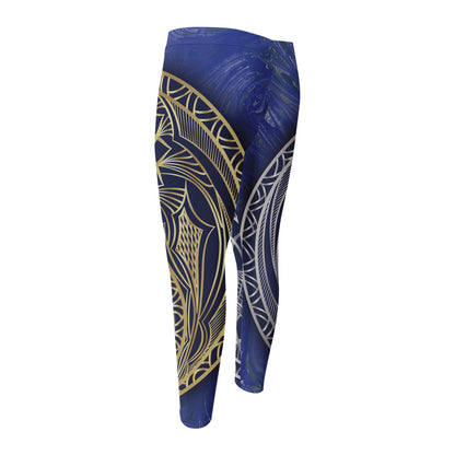 Gold And Grey Yin Yang Flower Print Men's Compression Pants