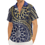 Gold And Grey Yin Yang Flower Print Men's Deep V-Neck Shirt