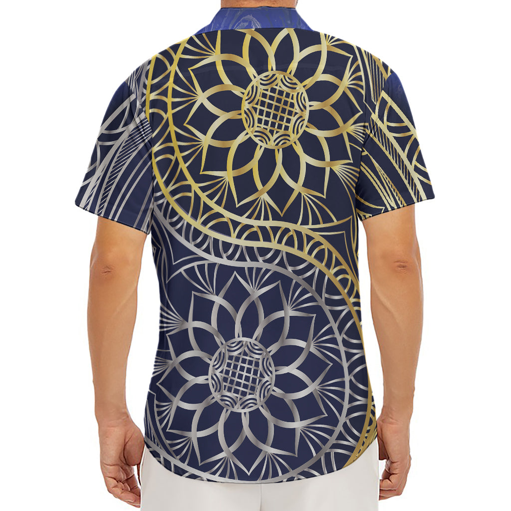 Gold And Grey Yin Yang Flower Print Men's Deep V-Neck Shirt