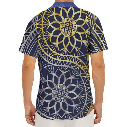 Gold And Grey Yin Yang Flower Print Men's Deep V-Neck Shirt