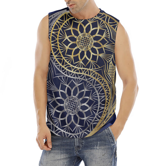 Gold And Grey Yin Yang Flower Print Men's Fitness Tank Top