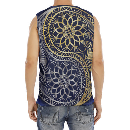 Gold And Grey Yin Yang Flower Print Men's Fitness Tank Top