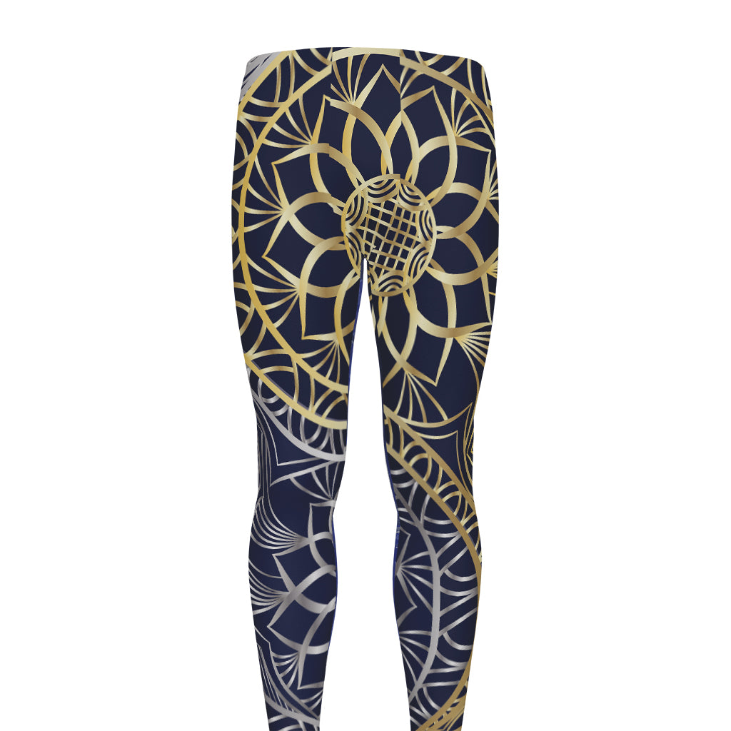 Gold And Grey Yin Yang Flower Print Men's leggings