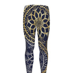 Gold And Grey Yin Yang Flower Print Men's leggings