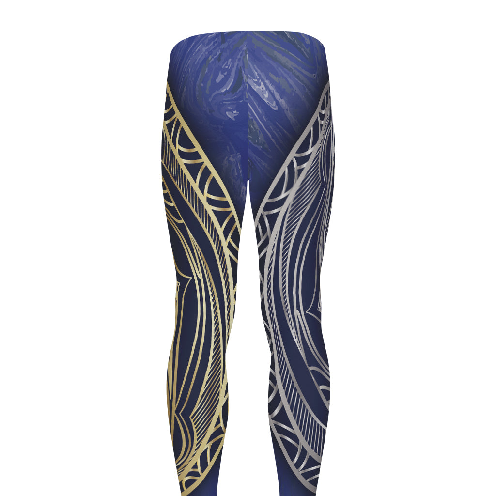 Gold And Grey Yin Yang Flower Print Men's leggings