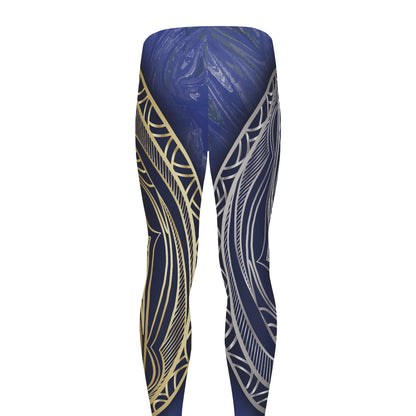 Gold And Grey Yin Yang Flower Print Men's leggings