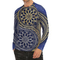 Gold And Grey Yin Yang Flower Print Men's Long Sleeve Rash Guard