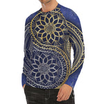 Gold And Grey Yin Yang Flower Print Men's Long Sleeve Rash Guard