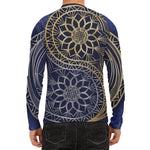 Gold And Grey Yin Yang Flower Print Men's Long Sleeve Rash Guard