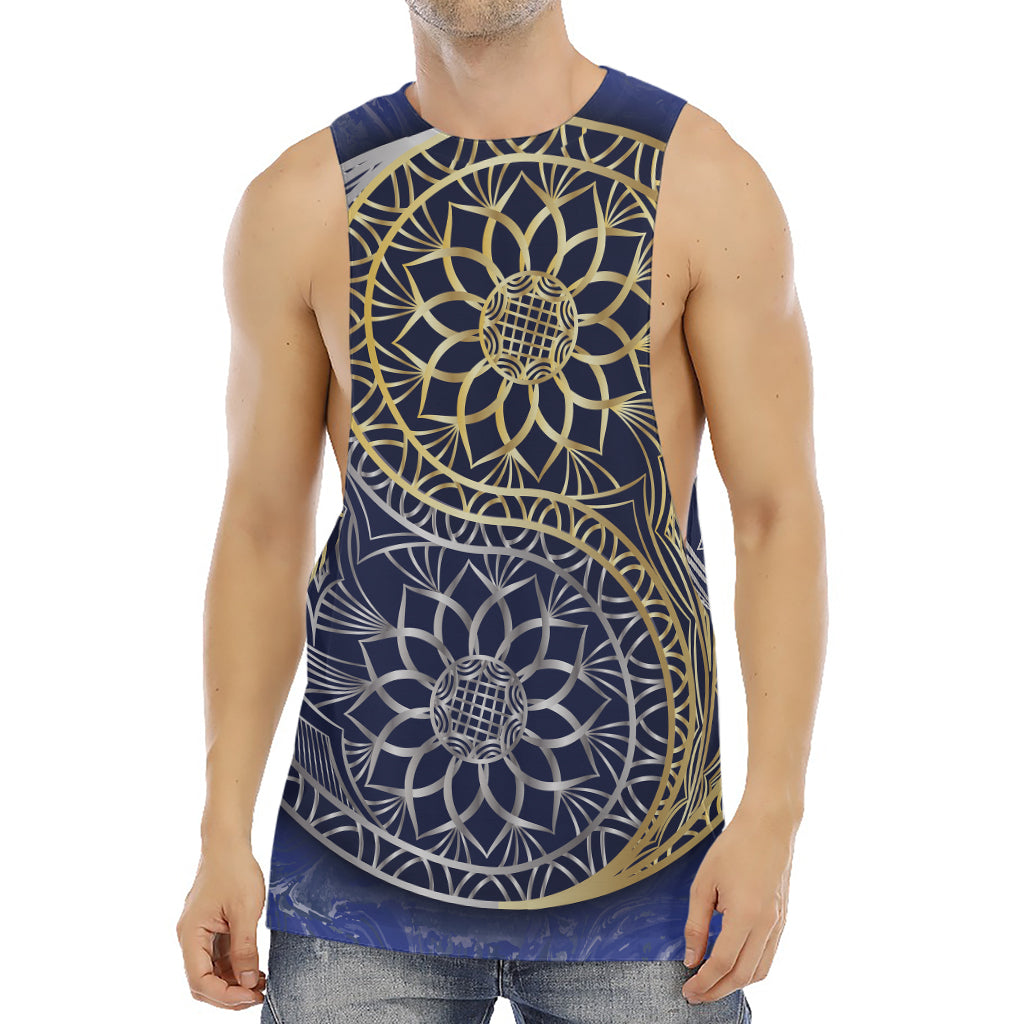 Gold And Grey Yin Yang Flower Print Men's Muscle Tank Top
