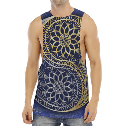 Gold And Grey Yin Yang Flower Print Men's Muscle Tank Top
