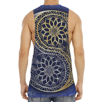 Gold And Grey Yin Yang Flower Print Men's Muscle Tank Top