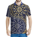 Gold And Grey Yin Yang Flower Print Men's Polo Shirt