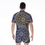 Gold And Grey Yin Yang Flower Print Men's Rompers