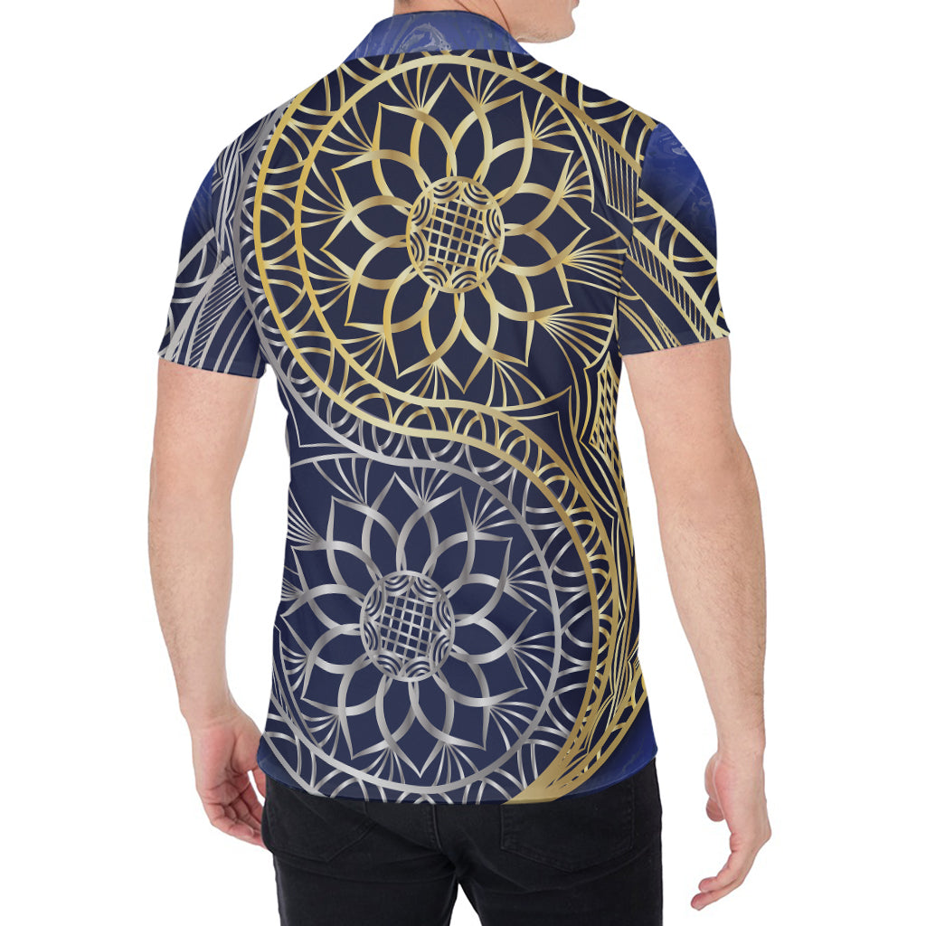 Gold And Grey Yin Yang Flower Print Men's Shirt
