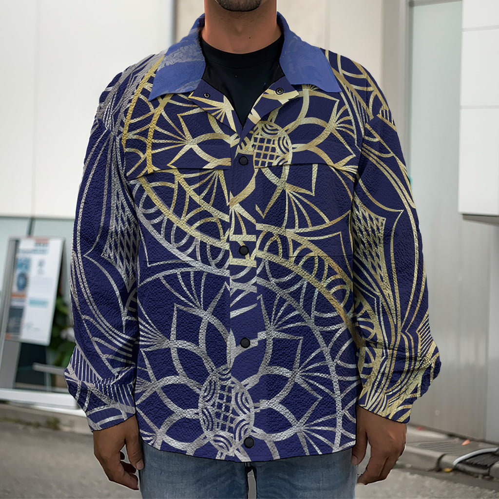Gold And Grey Yin Yang Flower Print Men's Shirt Jacket