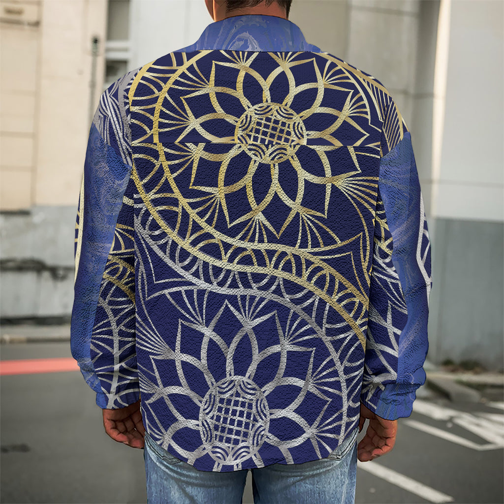 Gold And Grey Yin Yang Flower Print Men's Shirt Jacket