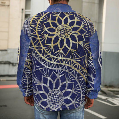 Gold And Grey Yin Yang Flower Print Men's Shirt Jacket
