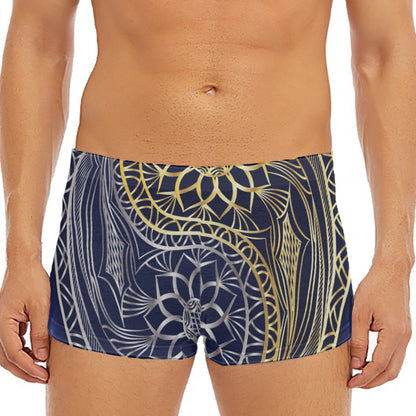 Gold And Grey Yin Yang Flower Print Men's Short Boxer Briefs