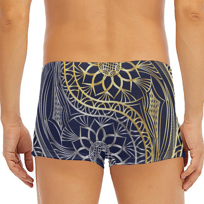 Gold And Grey Yin Yang Flower Print Men's Short Boxer Briefs