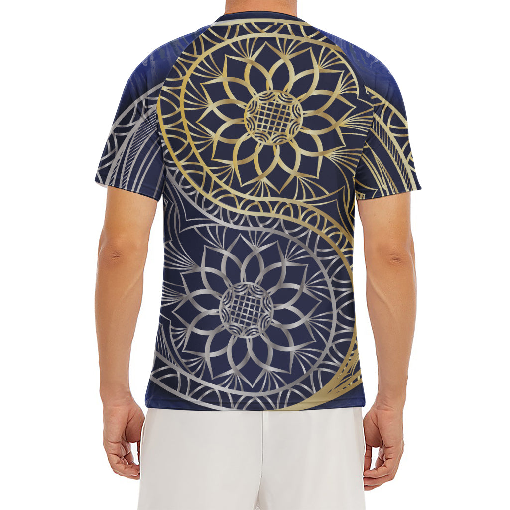 Gold And Grey Yin Yang Flower Print Men's Short Sleeve Rash Guard