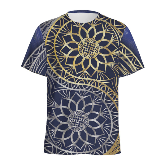 Gold And Grey Yin Yang Flower Print Men's Sports T-Shirt