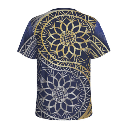 Gold And Grey Yin Yang Flower Print Men's Sports T-Shirt
