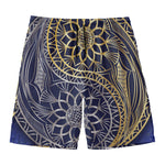 Gold And Grey Yin Yang Flower Print Men's Swim Trunks