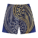 Gold And Grey Yin Yang Flower Print Men's Swim Trunks