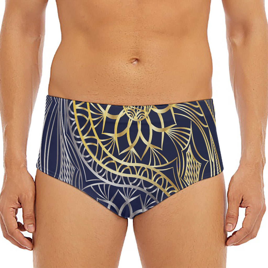 Gold And Grey Yin Yang Flower Print Men's Triangle Swim Briefs
