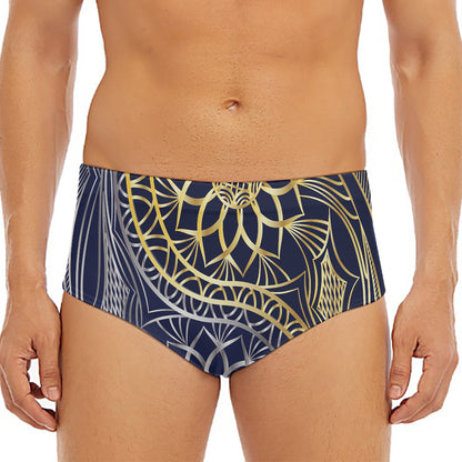 Gold And Grey Yin Yang Flower Print Men's Triangle Swim Briefs