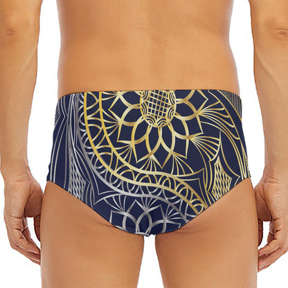 Gold And Grey Yin Yang Flower Print Men's Triangle Swim Briefs