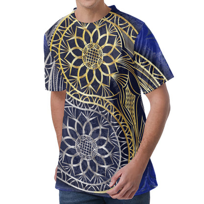 Gold And Grey Yin Yang Flower Print Men's Velvet T-Shirt