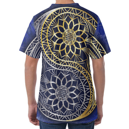 Gold And Grey Yin Yang Flower Print Men's Velvet T-Shirt
