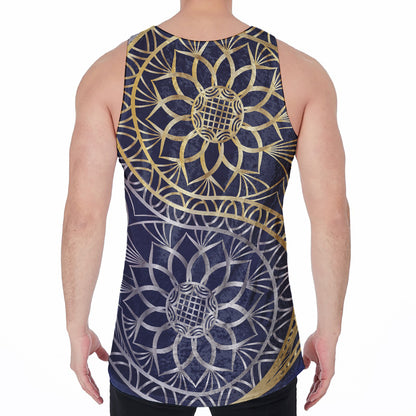 Gold And Grey Yin Yang Flower Print Men's Velvet Tank Top