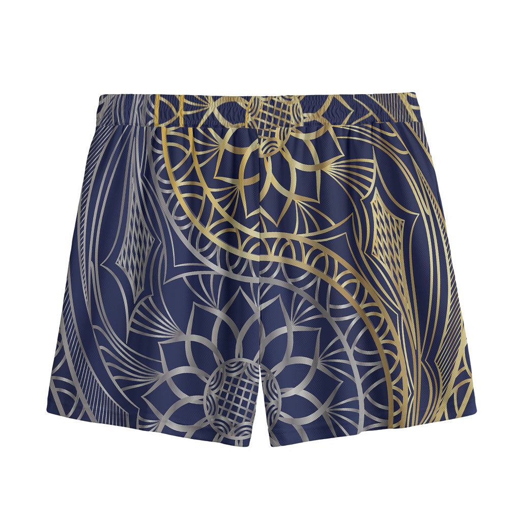 Gold And Grey Yin Yang Flower Print Mesh Shorts