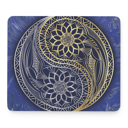 Gold And Grey Yin Yang Flower Print Mouse Pad