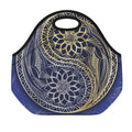 Gold And Grey Yin Yang Flower Print Neoprene Lunch Bag