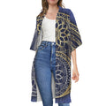 Gold And Grey Yin Yang Flower Print Open Front Beach Cover Up