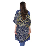 Gold And Grey Yin Yang Flower Print Open Front Beach Cover Up