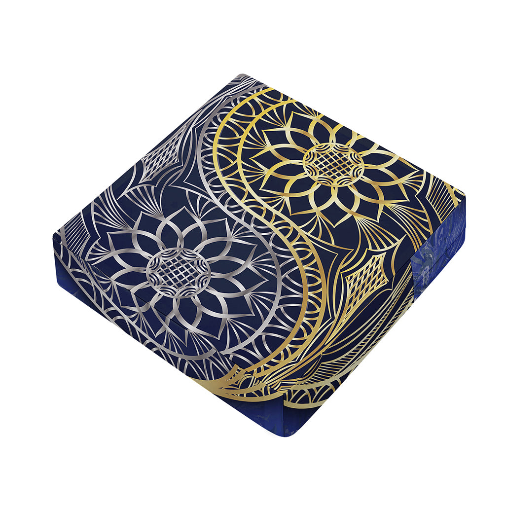Gold And Grey Yin Yang Flower Print Outdoor Seat Cushion Cover