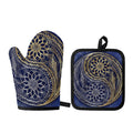 Gold And Grey Yin Yang Flower Print Oven Mitt And Pot Holder Set