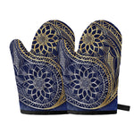 Gold And Grey Yin Yang Flower Print Oven Mitts