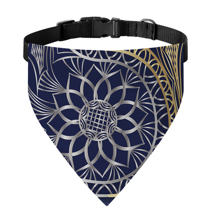 Gold And Grey Yin Yang Flower Print Over The Collar Dog Bandana