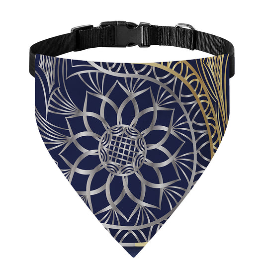 Gold And Grey Yin Yang Flower Print Over The Collar Dog Bandana