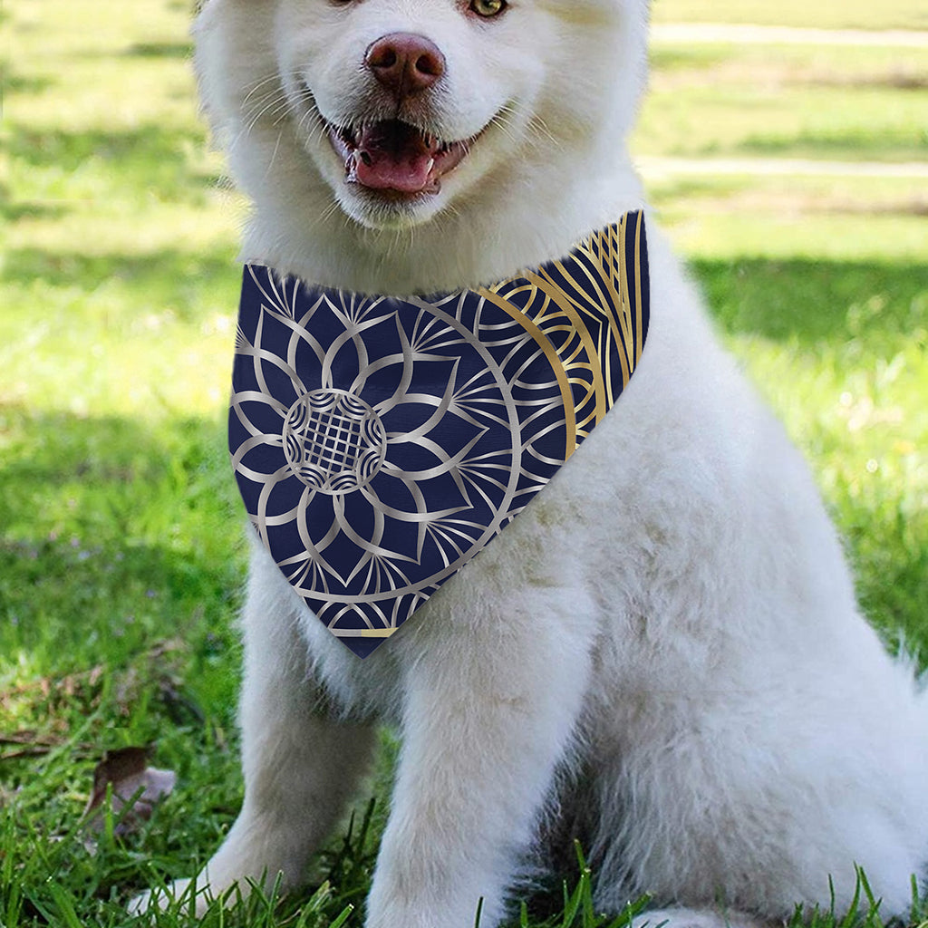 Gold And Grey Yin Yang Flower Print Over The Collar Dog Bandana