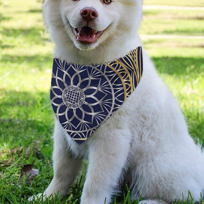 Gold And Grey Yin Yang Flower Print Over The Collar Dog Bandana