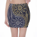 Gold And Grey Yin Yang Flower Print Pencil Mini Skirt